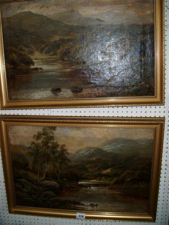 Octavius Thomas Clark oil on canvas, Scottish river landscape and companion piece, a pair